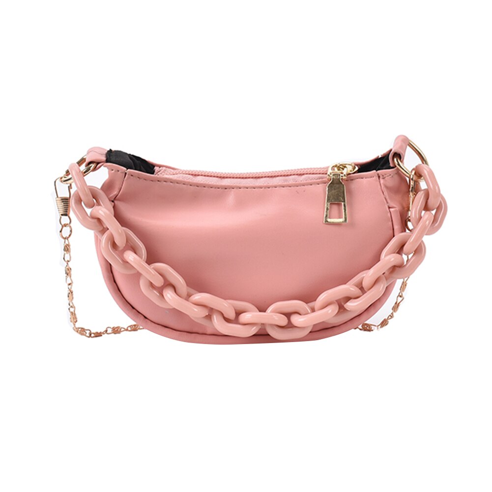 Vintage damen-umhängetasche mit falten, einfarbig, kette, schultertasche aus pu-leder, lässige kleine hobo-handtasche: Rosa