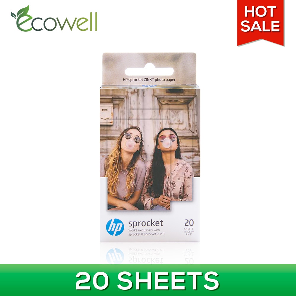 Ecowell 20 ark zink fotopapir 2 x 3 tommer kompatibel til hp tandhjul & tandhjul 2- i -1 fotoprinter