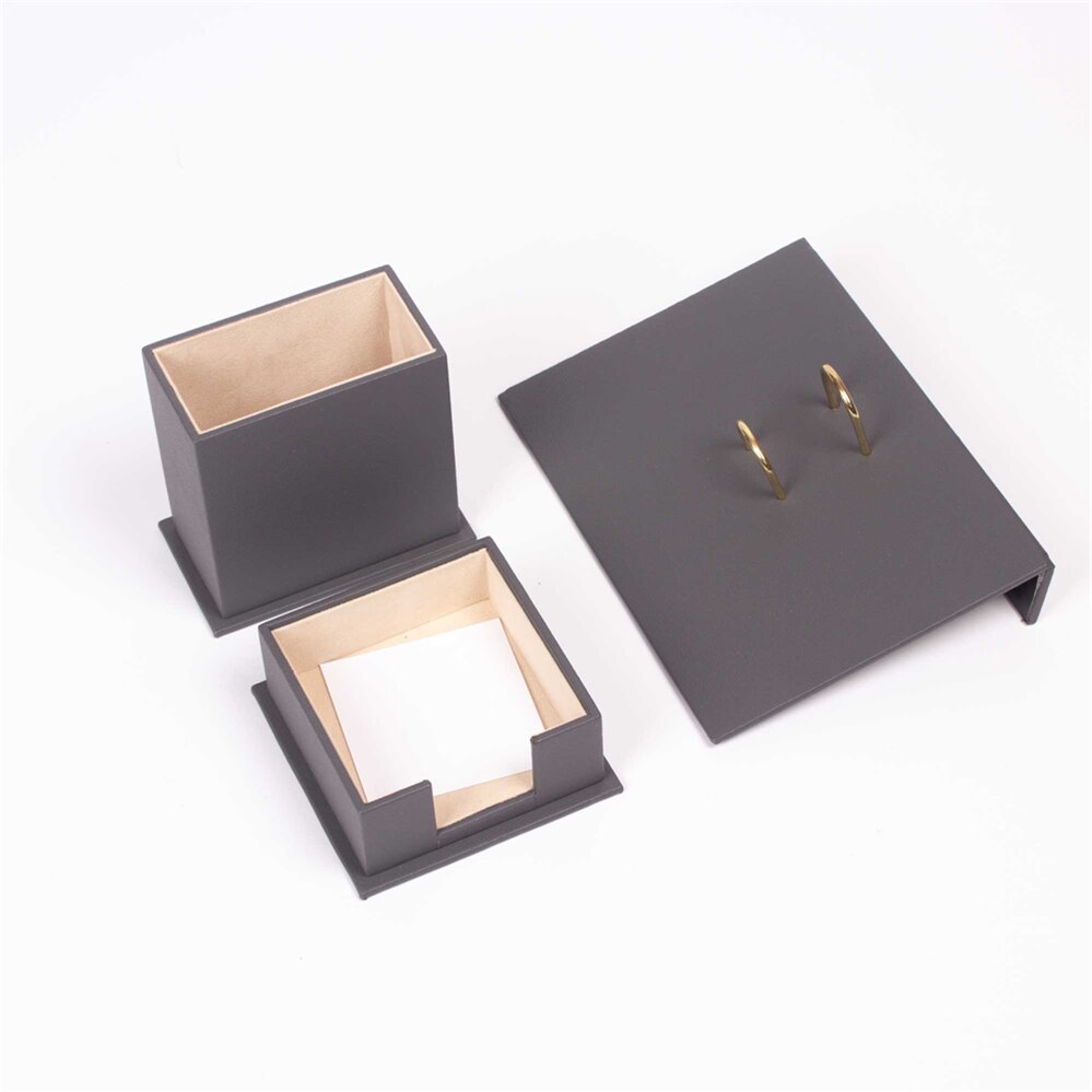 Triple Desk Set/Pen Box, Calendar Holder, Note Paper Holder (Desk Organizer Office Accessories Desk Accessories): Grey