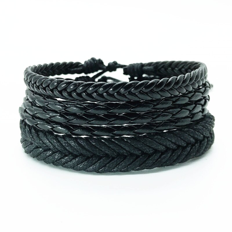 Pulsera de cuero trenzada para hombre y mujer, brazalete de cuerda multicapa hecho a mano, de joyería para pareja, 3 unids/set por juego, 2022: set 1
