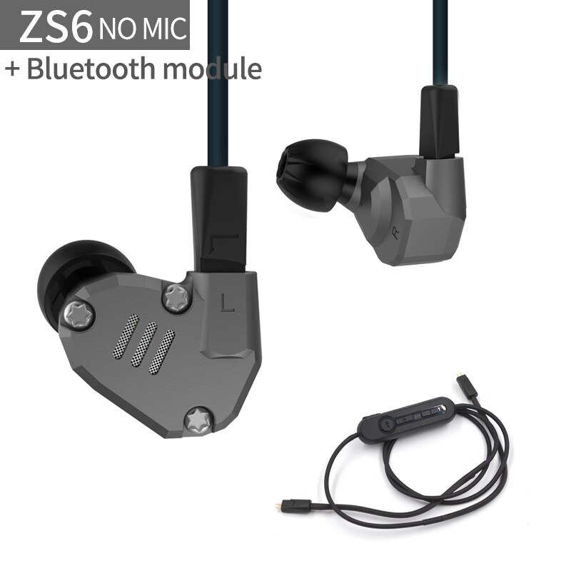 KZ ZS6 2DD+2BA Hybrid In Ear Earphone HIFI DJ in ear Monitor Running Sport Earphones Earplug Headset Bluetooth Hifi Earbuds: ZS6Graynomicblueth