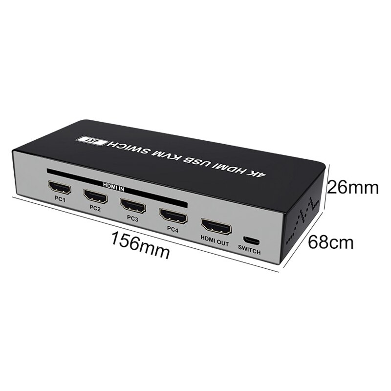 4 Port Hdmi Kvm Switch Ondersteuning Max 4K @ 30Hz Input Met Usb2.0 Hub 4 In 1 Out kvm Switch