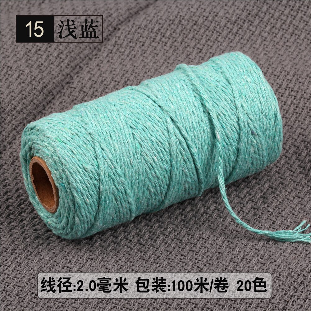 2mm Thick Cotton Cord Rope Thread Yarn Crochet Macrame Cotton Cord Reel 100M: Light blue