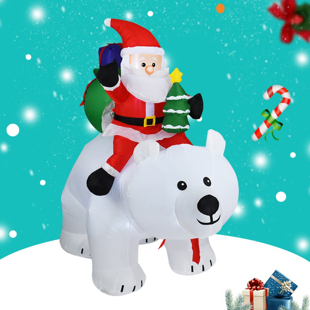 Christmas Self-inflatable Santa Claus model Riding a Large bear LED lighting indoor and outdoor decoration