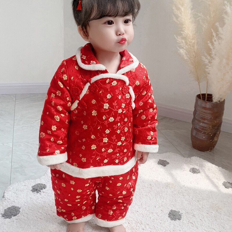 Christmas Pajamas Traditional Chinese Tang Suit For Newborn Baby Infant Boy Girl Print Winter Hanfu Christmas