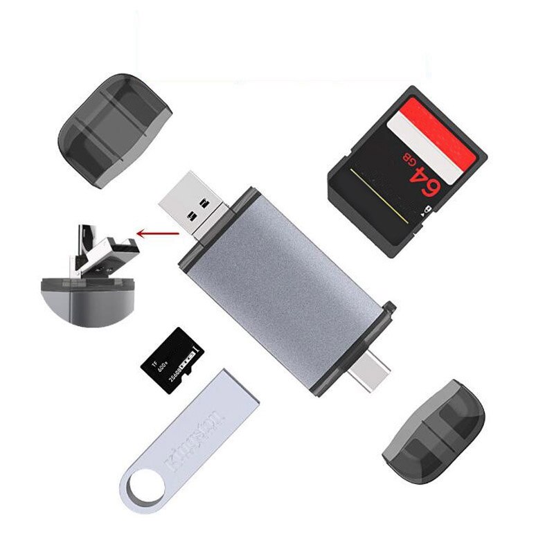 6 in 1 Card Reader USB 3.0 Micro- Type C to Sd Micro- Sd Tf Adapter Smart Memory Sd Otg Card Reader for Phone Laptop