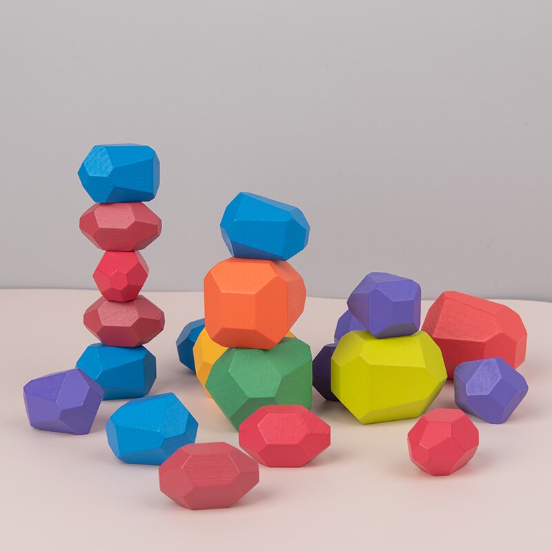Houten Gekleurde Steen Bouwstenen Creatieve Nordic Stijl Stapelen Spel Jenga Regenboog Houten Stone Educatief Houten Speelgoed