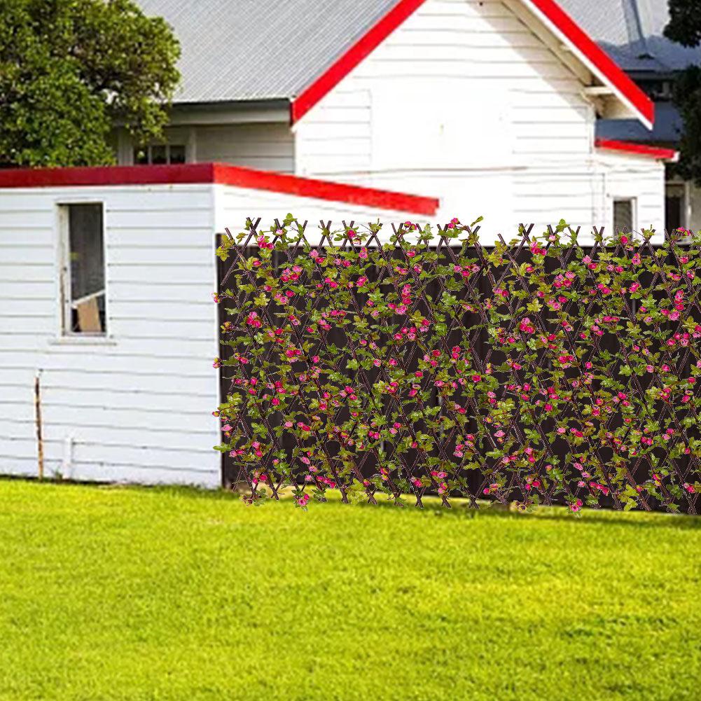 Ekspanderende trellis hegn træ hæk med kunstige blomster blade uv beskyttet privatliv skærm til haven hegn baghave 40cm