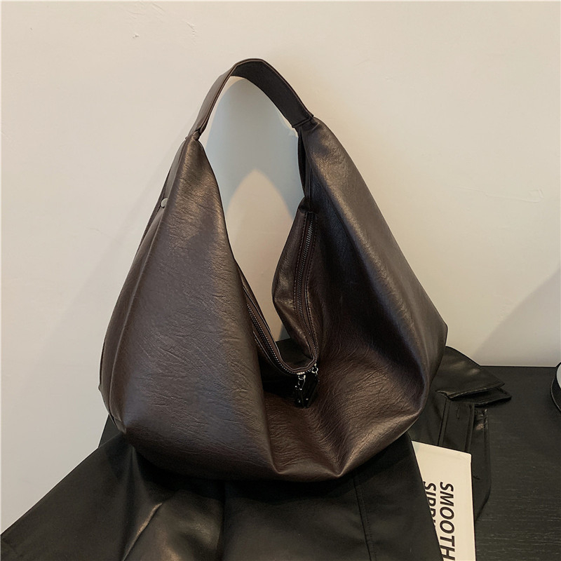 Große schwarze Umhängetaschen für Damen, große Landstreicher-Käufer-Tasche, einfarbig, hochwertiges weiches Leder, Umhängetasche, Damen-Reise-Einkaufstasche: Schokolade