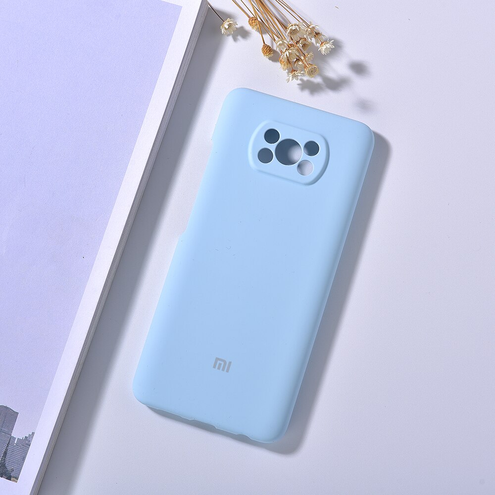 Originele Xiaomi X3/X3 Nfc Vloeibare Siliconen Telefoon Case Soft Smooth Skin Back Cover Voor Mi Poco X3/x3 Nfc Zijdeachtige Bescherm Behuizing: Mi POCO X3 / Light blue
