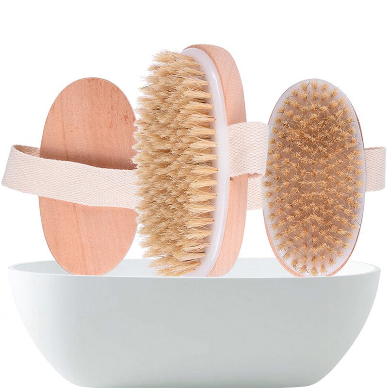 1pc Body Dry Brush Natural Boar Bristle Organic Dry Skin Body Brush Bamboo Wet Back Shower Brushes Exfoliating Bathing Brush