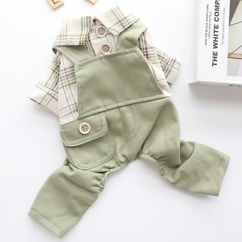 Mono con camisa a cuadros para perro y gato, mono de algodón para Primavera, traje para Chihuahua, ropa para Mascotas York, novedad: Verde / M-2.5-3.5KG