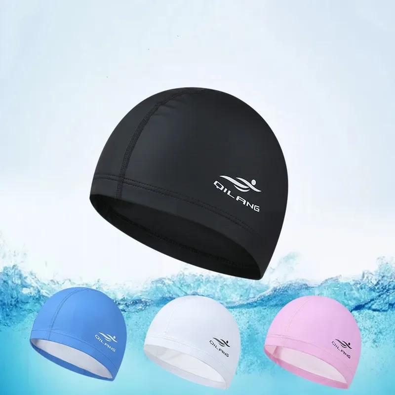 Swimming Caps PU Waterproof Unisex Women Men Swim Hat Stretch Elastic Swimming Pool Accessories Swimming Cap Ear Protection