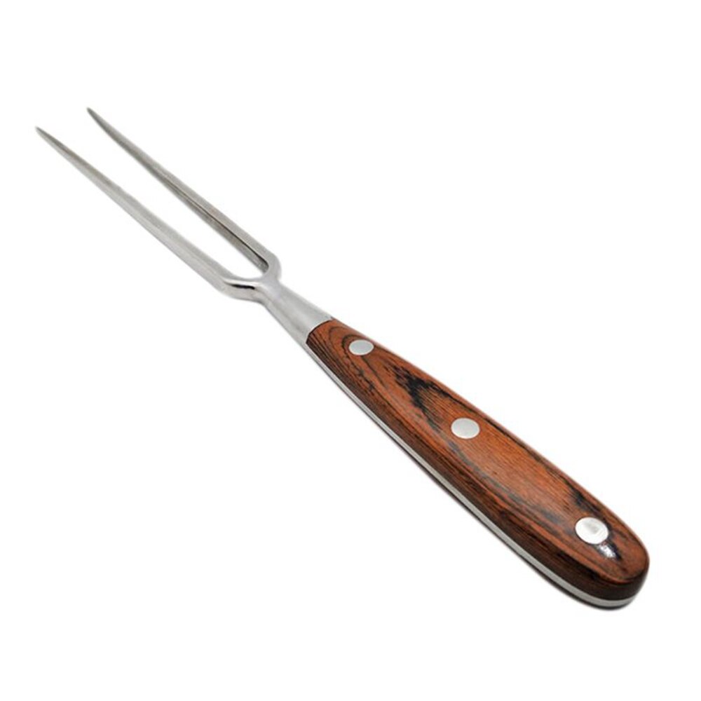 Portable Outdoor Stainless Steel Barbecue Tool Wooden Handle Barbecue Fork Food Fork Meat Fork: 30cm