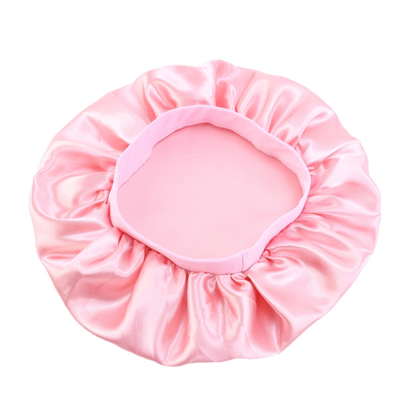 Gorro de satén liso ajustable para mujer, gorro de satén para el cuidado del cabello largo de seda, gorro de descanso para la cabeza, accesorios de estilismo, 32cm: Rosa