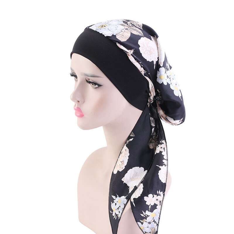 Women Chiffon Muslim Hijab Caps Flower Print Turban Bonnet Islamic Ladies Head Scarf Wrap Under Hijab Caps Turbante: 17