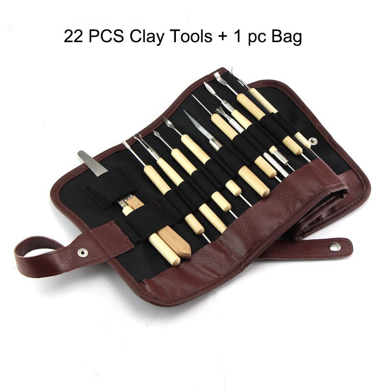 22Pcs Arts Crafts Clay Sculpting Tools Set Pottery &amp; Ceramics Wooden Handle Modeling Clay Tools With Bag