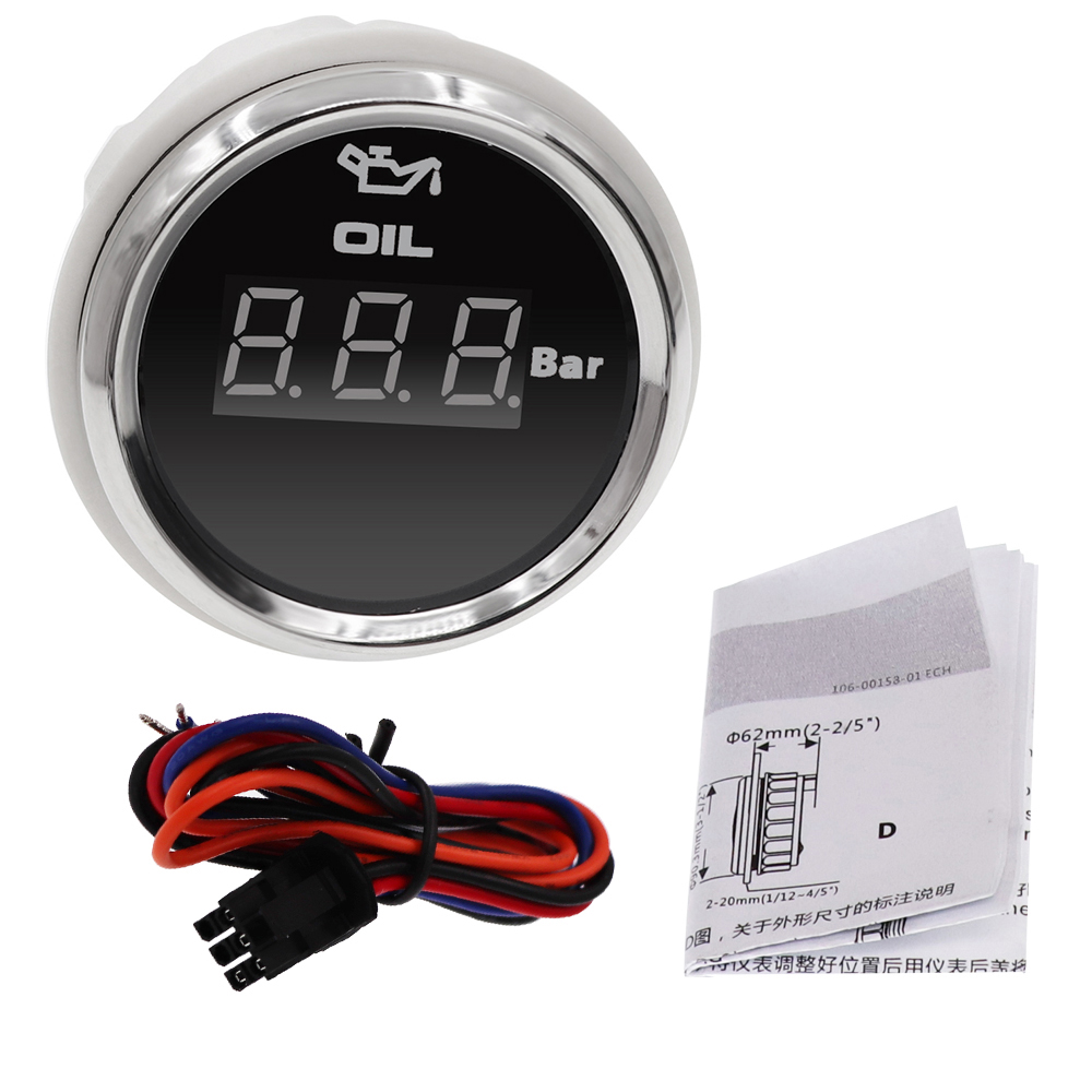 52 mm Digital Engine Oil Pressure Indicator Oil Manometer IP 67 Waterproof for Engine Motorcycle Car Boat Oil Gauge piezometer