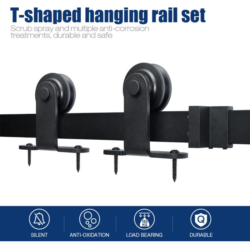 Rail de porte coulissante rustique noire de 183CM, pour armoire, Kit de rails coulissants pour portes en bois, vers l'europe HWC