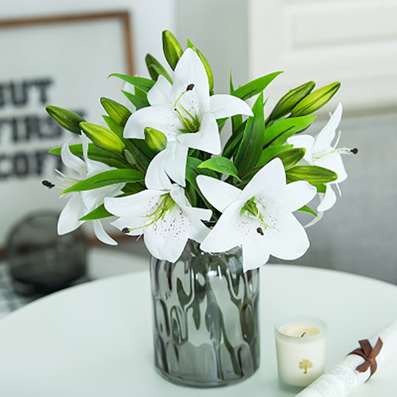 1pc ægte touch 3 hoveder kunstig blomst lilje blomst til bryllup dekoration hjem bord tilbehør fest dekoration
