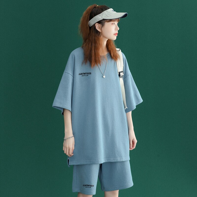 Ranberone oversized sportanzug, lässiges laufoutfit, shorts-set, damen, frühling/sommer, zweiteilig: Blau / Xxl