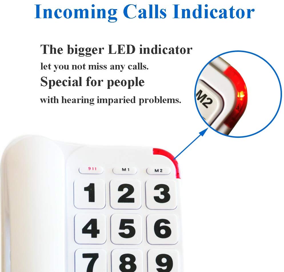 Big Button Corded Phone with 3 One-Touch Speed Dial, HePesTer P-45 Picture Care Phone for Seniors with Memory Protection