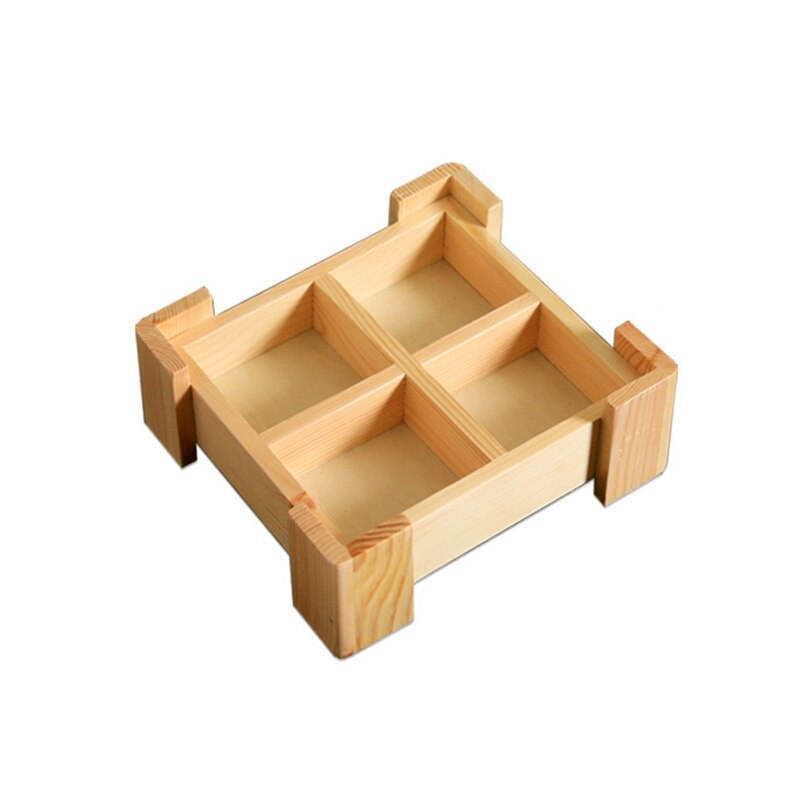 Multi Grid Snack Box Serving Tray Japanese Style Wooden Sushi Plate Candy Dessert Cuisine Storage Container Kitchen Tableware: Wrapped Four grids