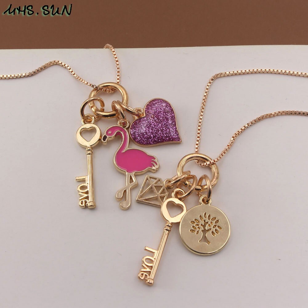 MHS. SONNE 1PC Nette freundlicher Reize Halskette Flamingo/Leben Baum Anhänger Halskette Kette Halsband Schmuck Für Baby Mädchen