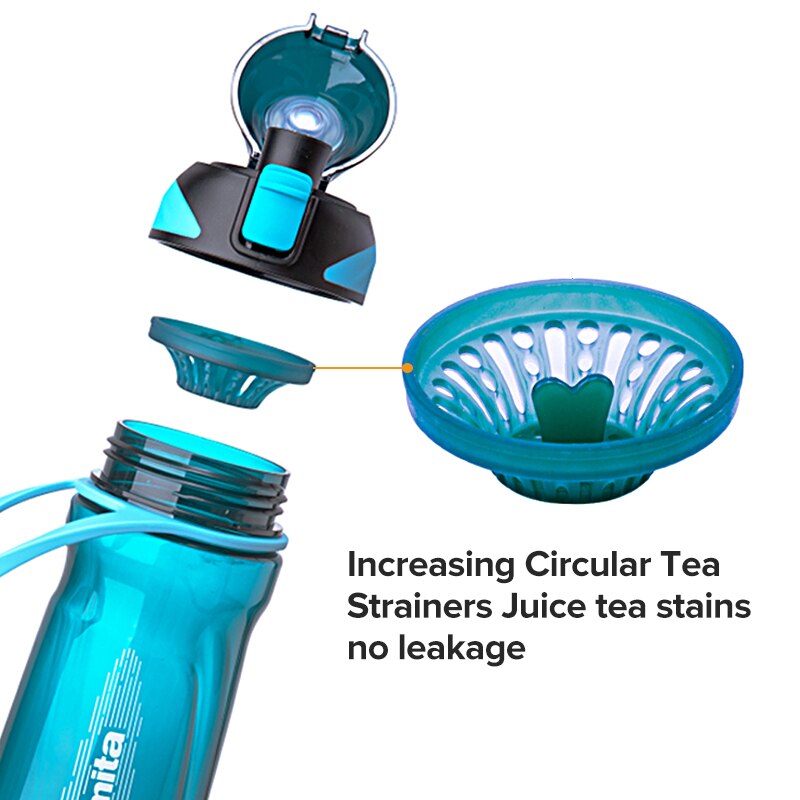 Simita Plastic Water Bottle, Portable Leakproof Drinkware, Sports Protein Shaker Bottle, Tritan, BPA-Free, With Tea Strainers