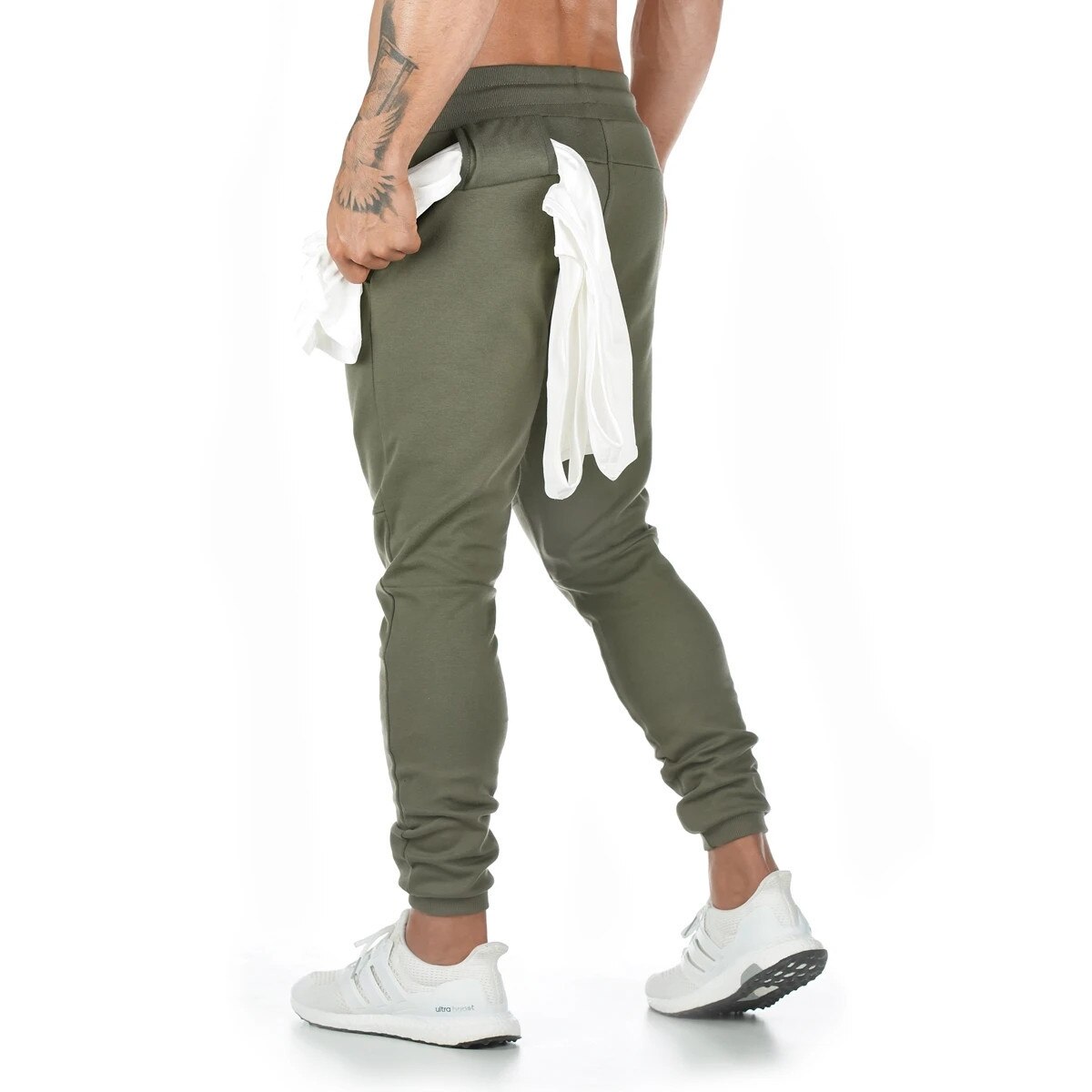 Siteweie herr joggingbyxor träningsbyxor man gym fitness bomullsbyxor man casual skinny track byxor dragkedja byxor  l245: L / Grön