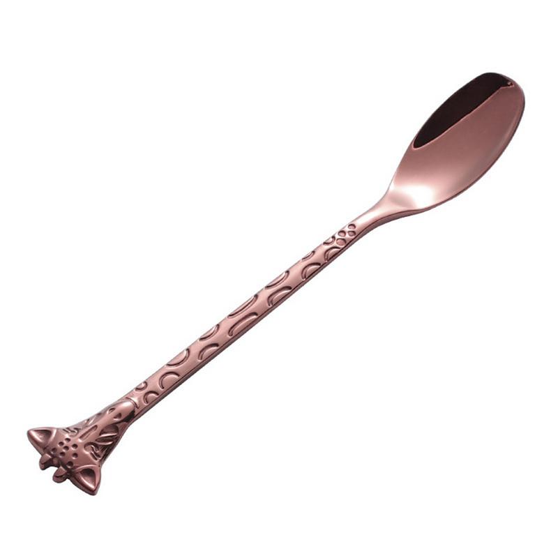 Stainless Steel Dessert Spoon Cartoon Giraffe Spoon Cake Ice Cream Coffee Stirring Spoon Kitchen Dining Teaspoon: Red