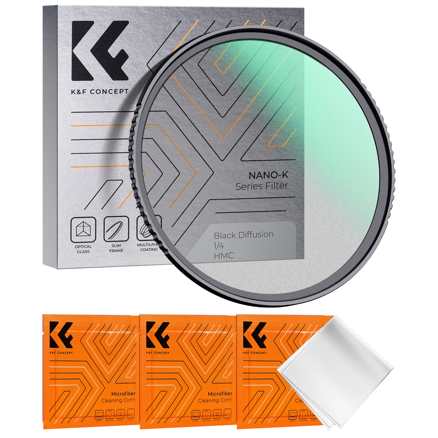 K & F Concept Filtro de niebla negro 1/4 filtro de niebla 55mm 58mm 62mm 67mm filtro 3 uds paño de limpieza con 18 recubrimientos multicapa Nano K: ≤49mm