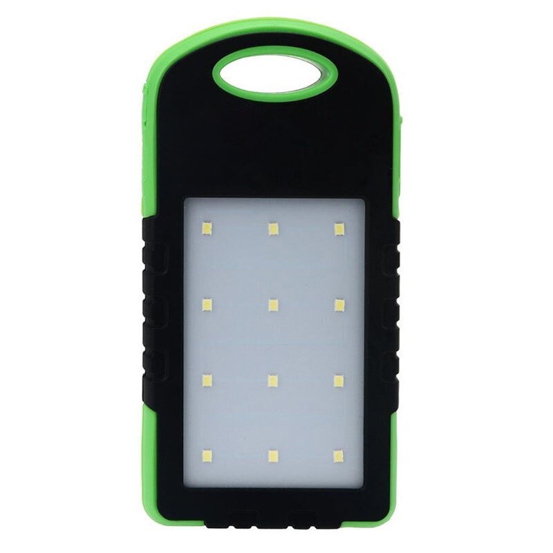 Solar Power Bank Draagbare Solar Panel Dual Usb Batterij Oplader Opladen Led Batterij Oplader Voor Iphone5 6 7 8 X: green