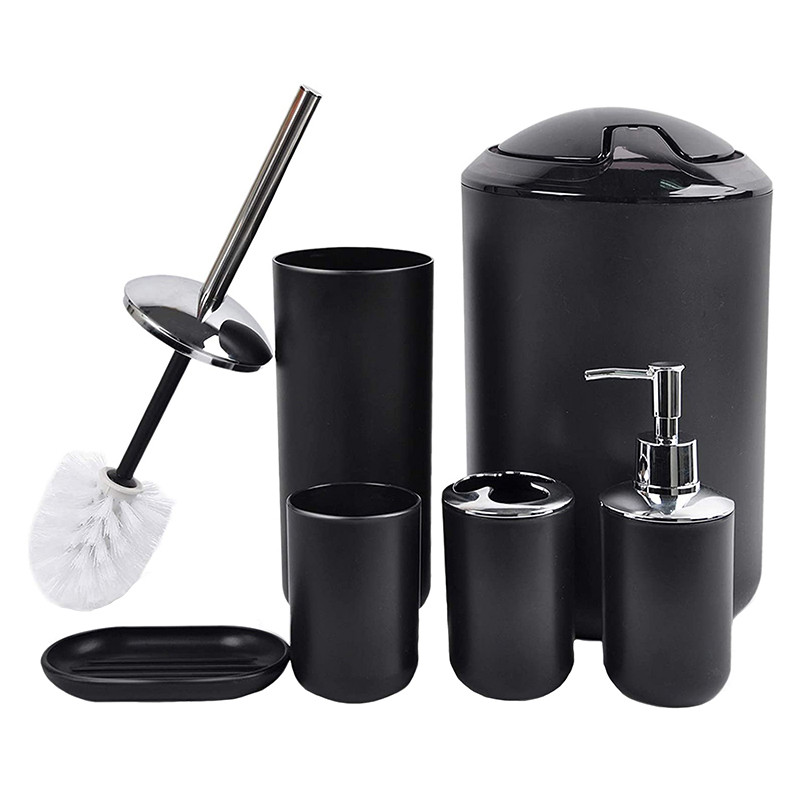 Luxe Badkamer Accessoires Set 6 Pcs Plastic Set Tandenborstelhouder Cup Zeepdispenser Zeepbakje Toiletborstel Prullenbak set