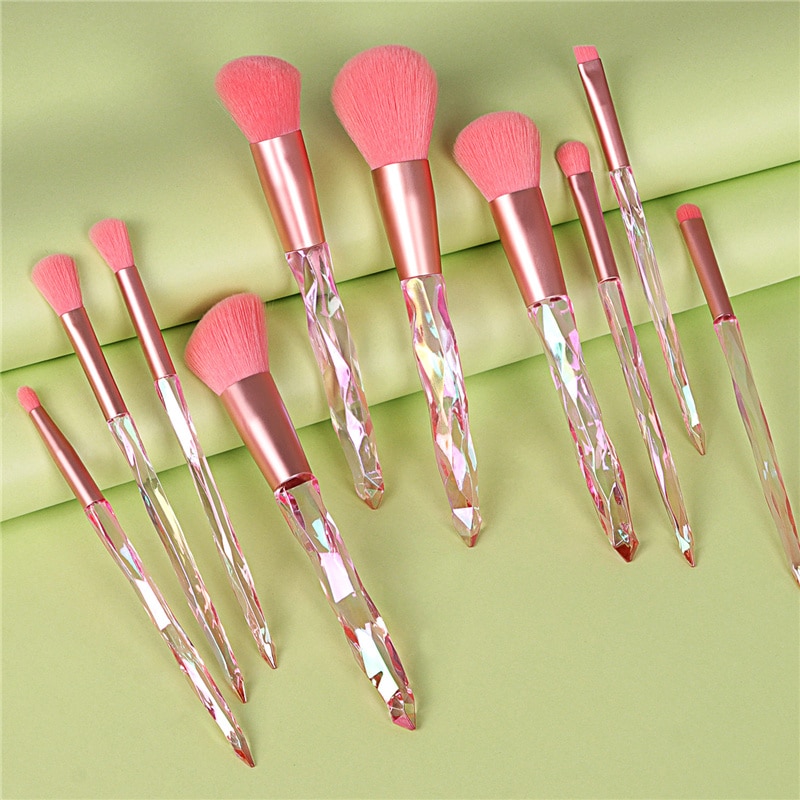 Ronshadow 10Pcs Diamond Crystal Makeup Brushes Set Powder Foundation Eyeshadow Eyebrow Blush Cosmetic Make Up Brush Tool