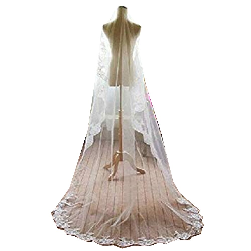 Accesorios de boda apliques 3 tul largo Catedral velo de boda tul con peine con velo para novia con peine Vek de noiva longo