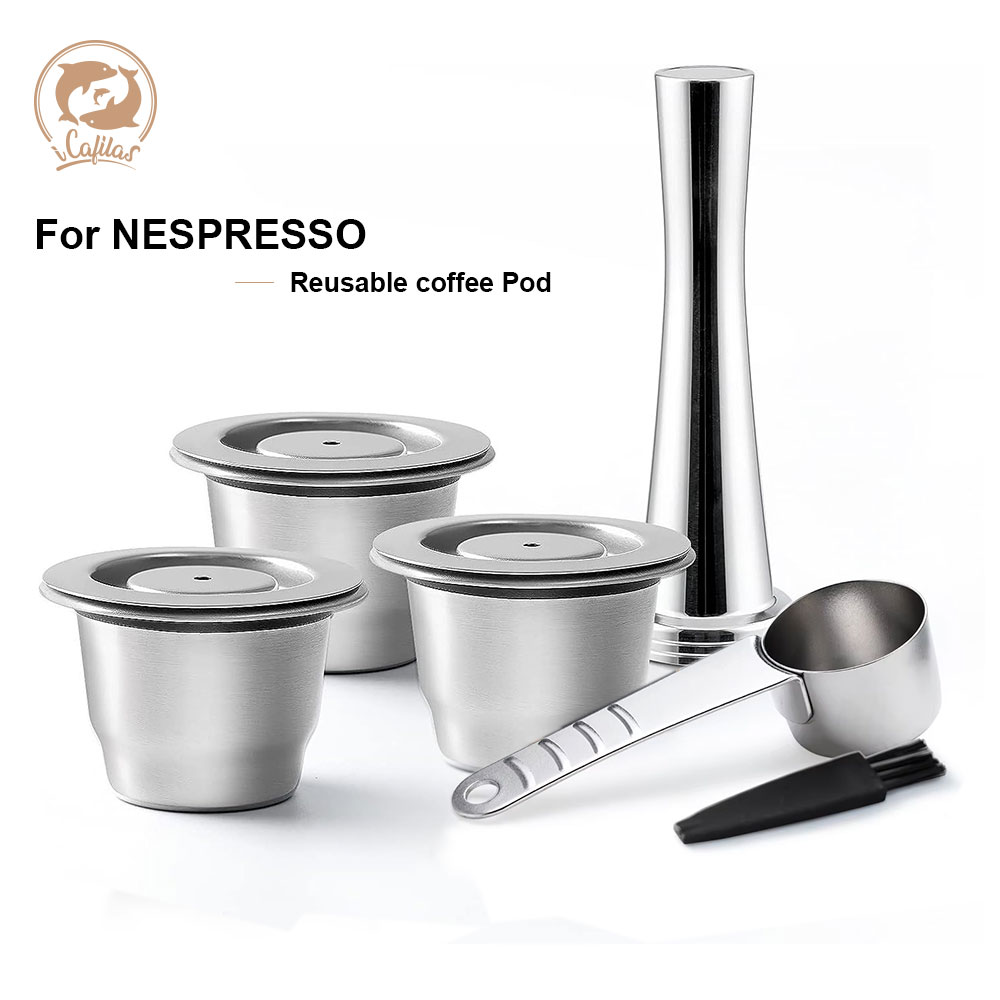 Wiederverwendbare Edelstahlkapsel für Nespresso passen Essenza Mini Inissia Elf Mahcine Espresso nachfüllbare Kaffeepads mit Gummis