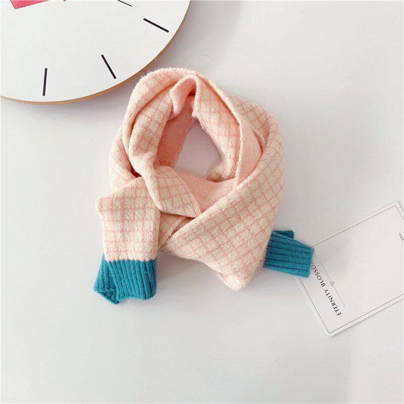 Kids Scarf Autumn Korean Version Children&#39;s Knitted Lattice Baby Bib Wool Knitting Winter Warm Girls Boys Scarves: D