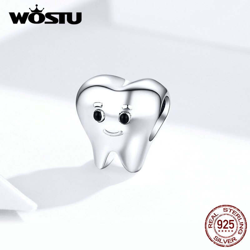 Wostu Echt 925 Sterling Zilver Mooie Tooth Kralen Fit Originele Armband Hanger Bedels Voor Vrouwen Mode-sieraden BKC1401