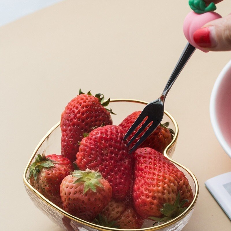 Fruit Shape Fruit Fork Spoon Silicone + Stainless Steel Fruit Fork Peach Durian Avocado Dessert Spoon