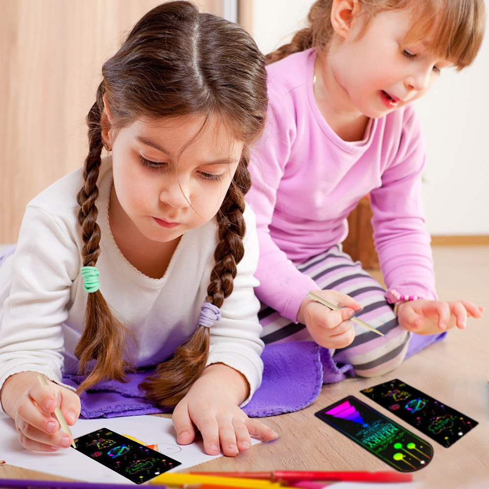 Juego de 36 marcapáginas de arcoíris con 2 estilos, juego de marcapáginas mágicos para niños y estudiantes, marcapáginas DIY de papel para rascar, a granel con herramientas para rascar