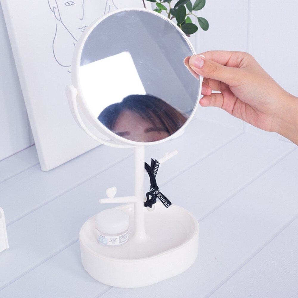 Tafelmodel dubbelzijdige make-upspiegel, make-upspiegel met draaibare make-upspiegel en opbergvak voor haaraccessoires (versterkende