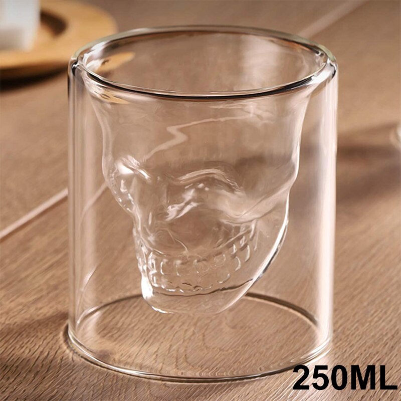 Double Layer Transparent Skull Head Coffee Mug Crystal Glass Cup For Home Bar Club Whiskey Wine Vodka And Beer Thick Wine Glass: 250ml Skull Cup