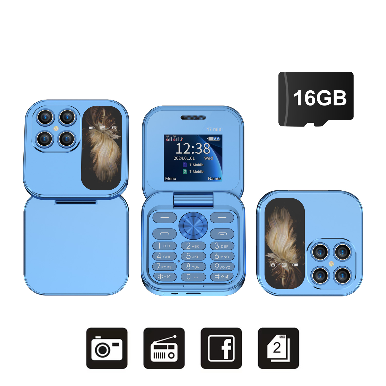 SERVO i17 Mini kippen praktisch 2G Netzwerk 1,77 Zoll Bildschirm Dual SIM Taschenlampe Geschwindigkeit wählen FM Radio Kleine faltbare Telefon: Rosa