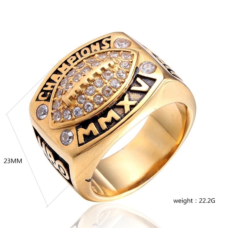 Trendy Bohemian Crystal Inlaid Ring for Men Metal Gold-Plated Round Championship Ring Accessories Party Jewelry