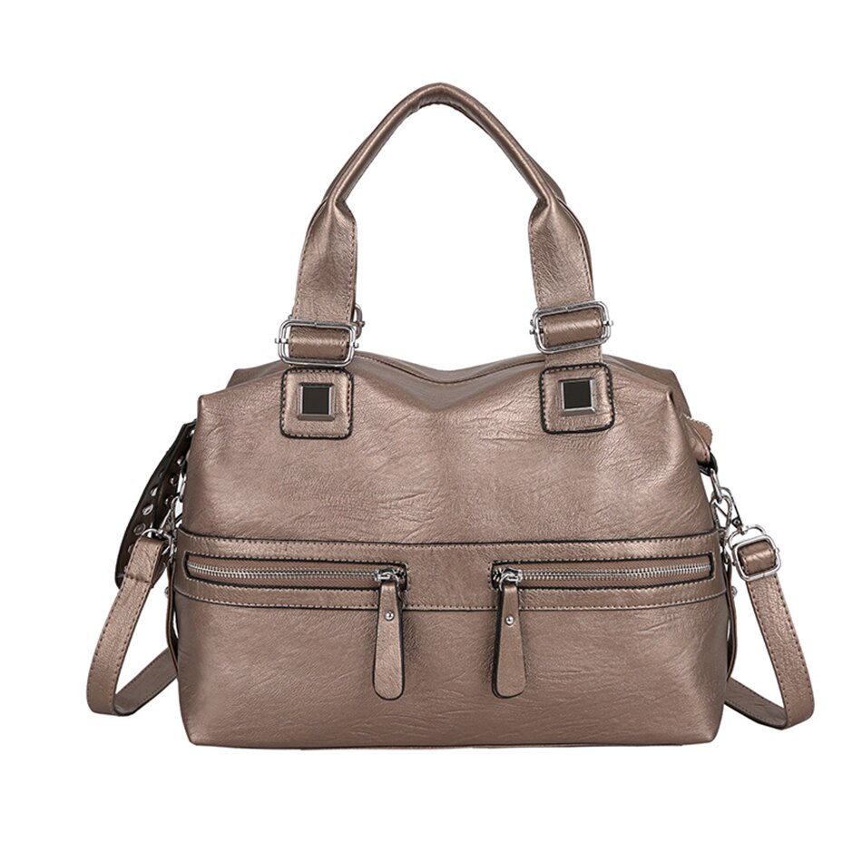 Bolso de cuero suave para mujer, novedad de , moderno bolso rosa/negro para mujer, bolso de hombro de para mujer, bolso informal grande: Bronze