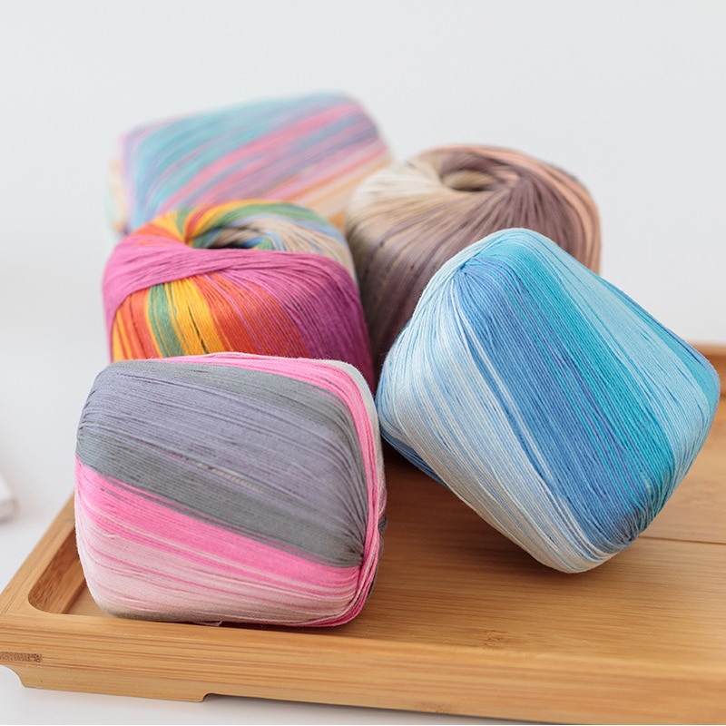 50g/ball Gradient Lace Thin Thread Cotton Yarn Worsted Section-dyed Rainbow Yarn For DIY Hand Knitting Crochet Sewing Yarn