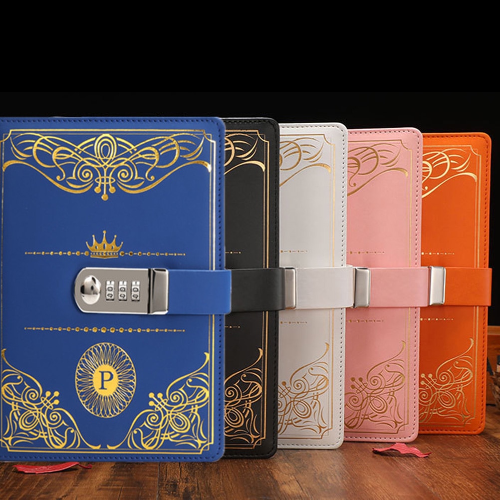 1PC Vintage Style PU Cover Diary Notebook Journal Notepad With Code Lock Vintage Secret Book European Luxury Lock Notebook
