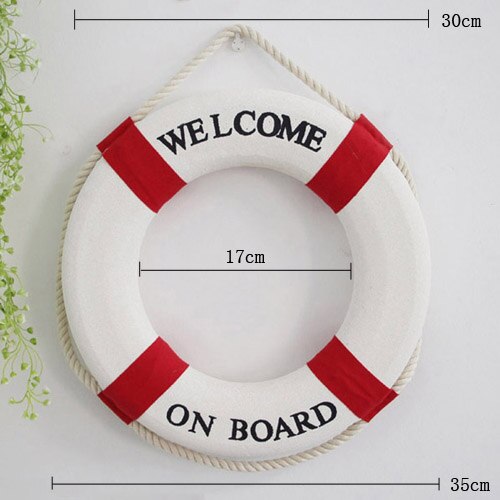 Welcome Wall ornament Life Buoy Foam Aboard Nautical Life Lifebuoy Ring Boat Wall Hanging Mediterranean Style Home Decor: 35cm A