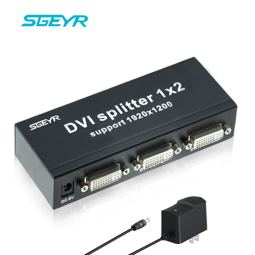 2-Port DVI Splitter 1x2 Dual Link DVI-D Resolution Up to 1920x1080 DVI Video Splitter 1 in 2 Out DVI Splitter with Power Supply